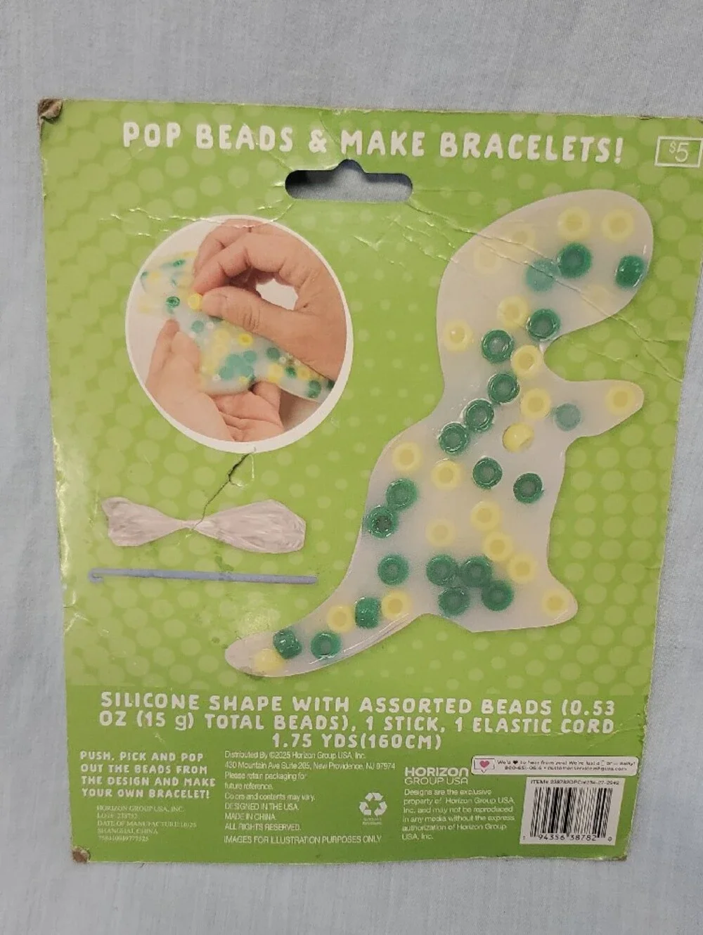 Kids DIY Dino Pop Bead Bracelet Kit - Green & Yellow